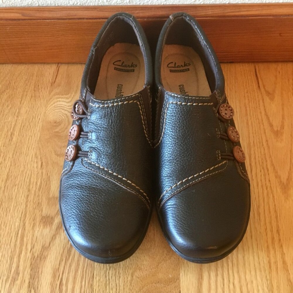 Clarks Brown Leather Clogs Brown Leather Slip On Shoes Size 8.5 Soft Cushion